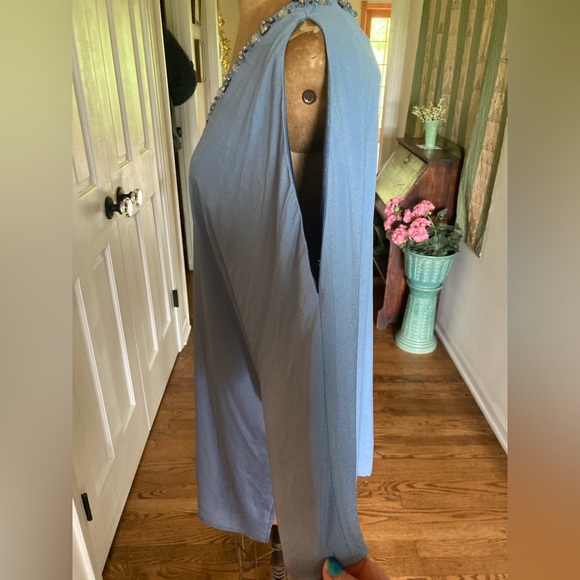 AMERICAN GLAMOUR Badgely Mischka Cold Shoulder Tunic BABY BLUE RHINESTONES Large - Picture 14 of 14